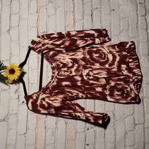 Lucky Brand 3/4 sleeve wide neck cotton top burgundy cream Sz M